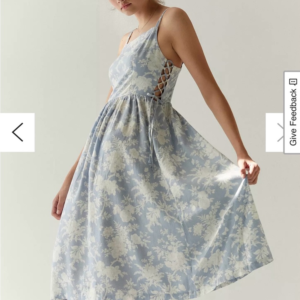 Floral Blue Sleeveless Dress - urban outfitters x Laura Ashley size small